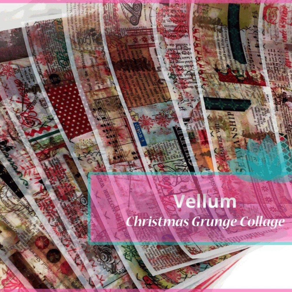 Set 5 Custom Christmas Collage Vellum For Junk Journals Planners Origami 8 x 11